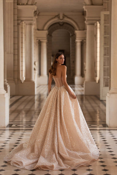 Nude Wedding Dress Ball Gown with Sequins Pearls and Exquisite Train Plus Size - WonderlandByLilian