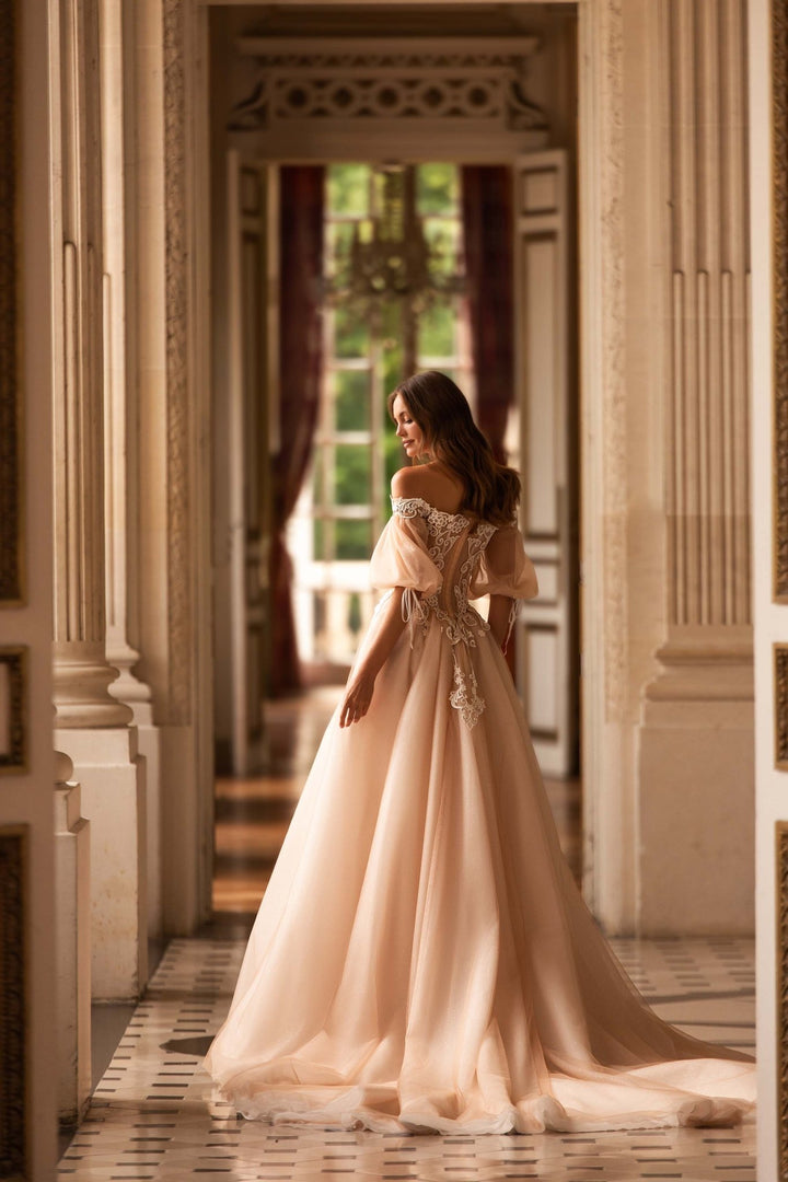 Nude Wedding Dress Princess Silhouette with Exquisite Lace and Lush Skirt Plus Size - WonderlandByLilian