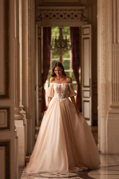 Nude Wedding Dress Princess Silhouette with Exquisite Lace and Lush Skirt Plus Size - WonderlandByLilian