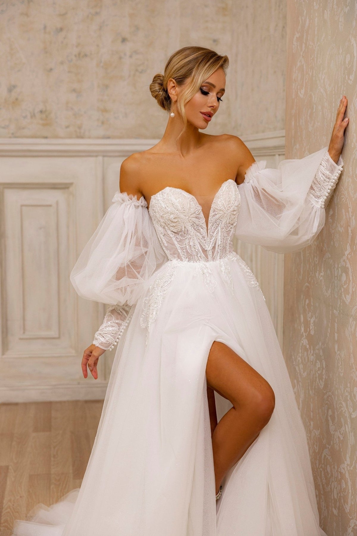 Off-Shoulder Lace Corset Wedding Dress