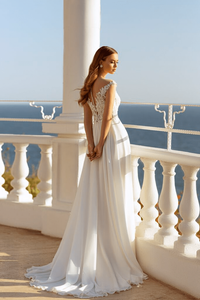 Off - Shoulder Sweetheart Neckline Wedding Dress - Aline Wedding Dress with High Slit - Lace Bodice Wedding Gown Plus Size - WonderlandByLilian