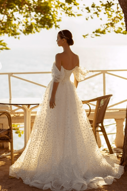 Off Shoulder Wedding Dress - Princess Sparkle Glitter Wedding Dress - Sparkly Strapless Wedding Dress Plus Size - WonderlandByLilian