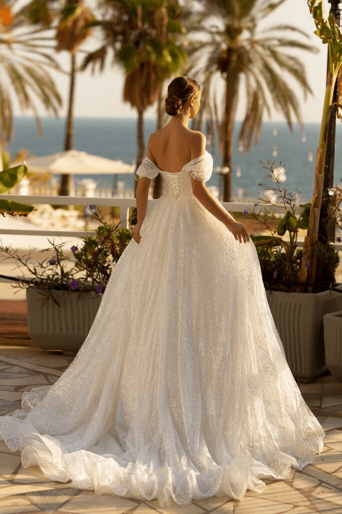 Off Shoulder Wedding Dress - Strapless Sweetheart Neckline Wedding Dress - Lace Corset Back Wedding Dress with Beaded Plus Size - WonderlandByLilian