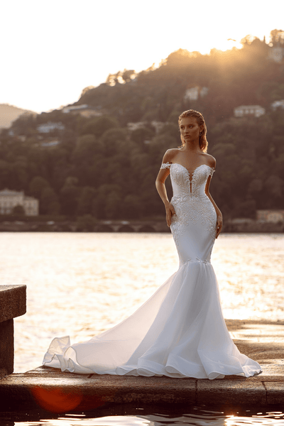 Off Shoulder Wedding Dress - Tulle Mermaid Wedding Gown - Lace Corset Back Wedding Dress Plus Size - WonderlandByLilian