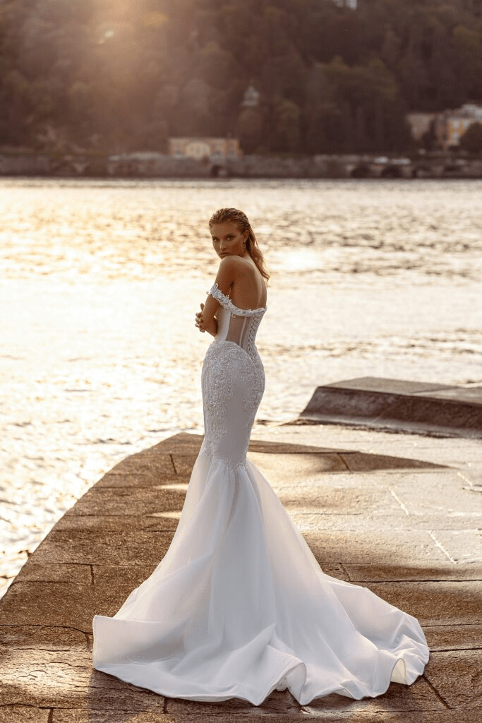 Off Shoulder Wedding Dress - Tulle Mermaid Wedding Gown - Lace Corset Back Wedding Dress Plus Size - WonderlandByLilian