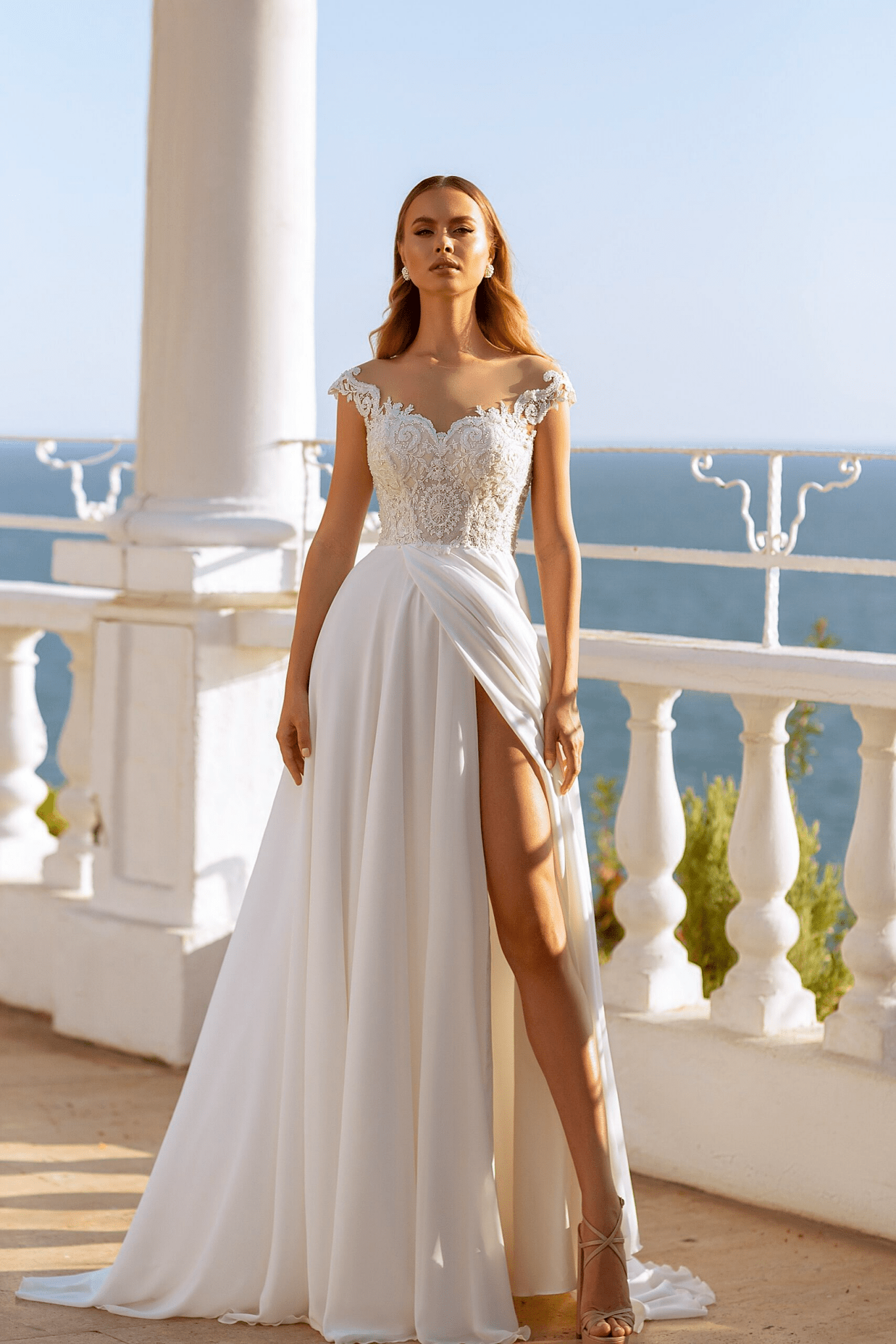 Off - Shoulder Sweetheart Neckline Wedding Dress - Aline Wedding Dress with High Slit - Lace Bodice Wedding Gown Plus Size - WonderlandByLilian