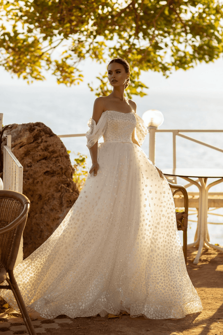 Off Shoulder Wedding Dress - Princess Sparkle Glitter Wedding Dress - Sparkly Strapless Wedding Dress Plus Size - WonderlandByLilian