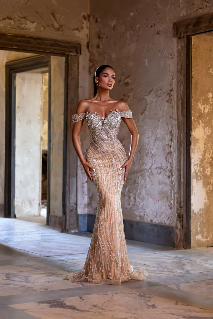 Olive Green Dress for Wedding Guest with Lace Bodice – Sequins Evening Gown Plus Size - WonderlandByLilian