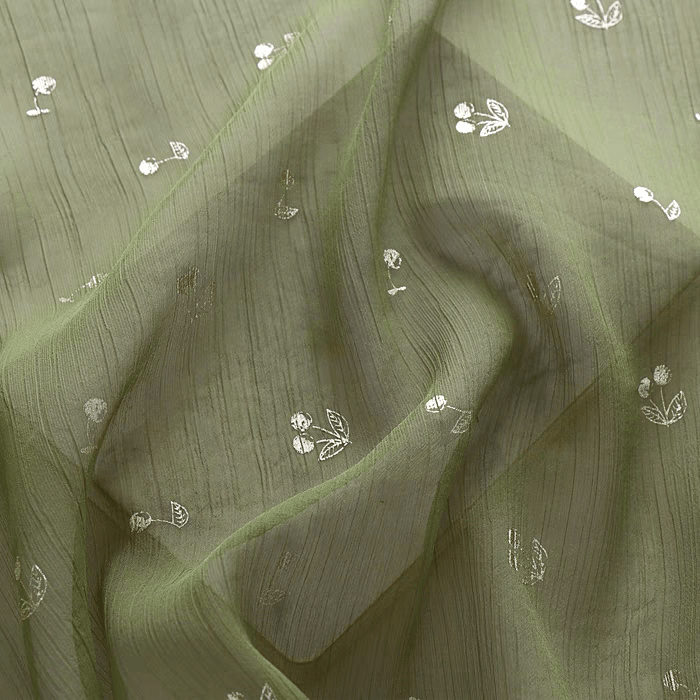 Olive Green Embroidered Chiffon Fabric - WonderlandByLilian