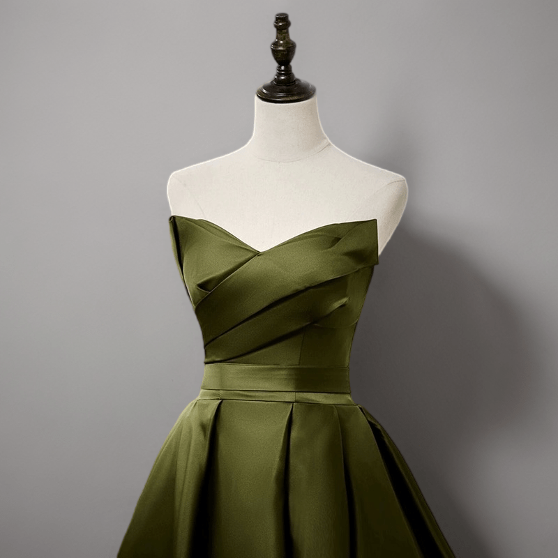 Olive Green Evening Dress with Waist Tie - Satin Strapless Wedding Dress Plus Size Size 18W / Teal Green / Dress Olive Green Evening Dress with Waist Tie - Satin Strapless Wedding Dress Plus Size Size 18W / Teal Green / Dress