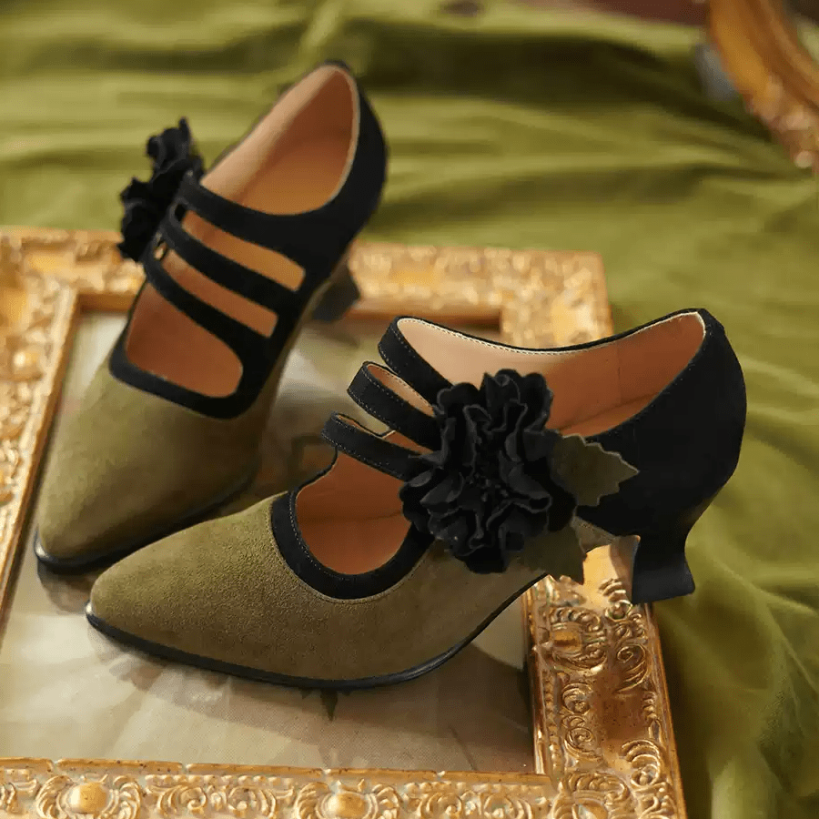"Olive Reverie" – Handmade Vintage Floral Mary Jane Heels - WonderlandByLilian