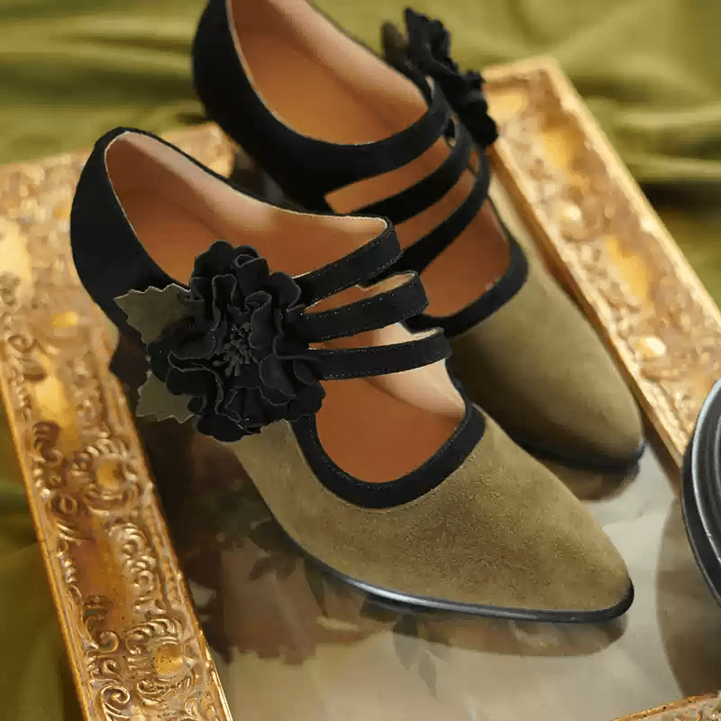 "Olive Reverie" – Handmade Vintage Floral Mary Jane Heels - WonderlandByLilian