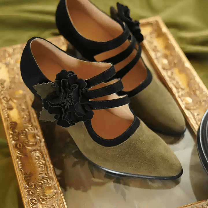 "Olive Reverie" – Handmade Vintage Floral Mary Jane Heels - WonderlandByLilian
