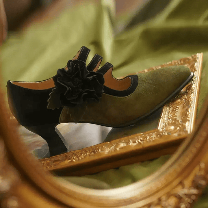 "Olive Reverie" – Handmade Vintage Floral Mary Jane Heels - WonderlandByLilian