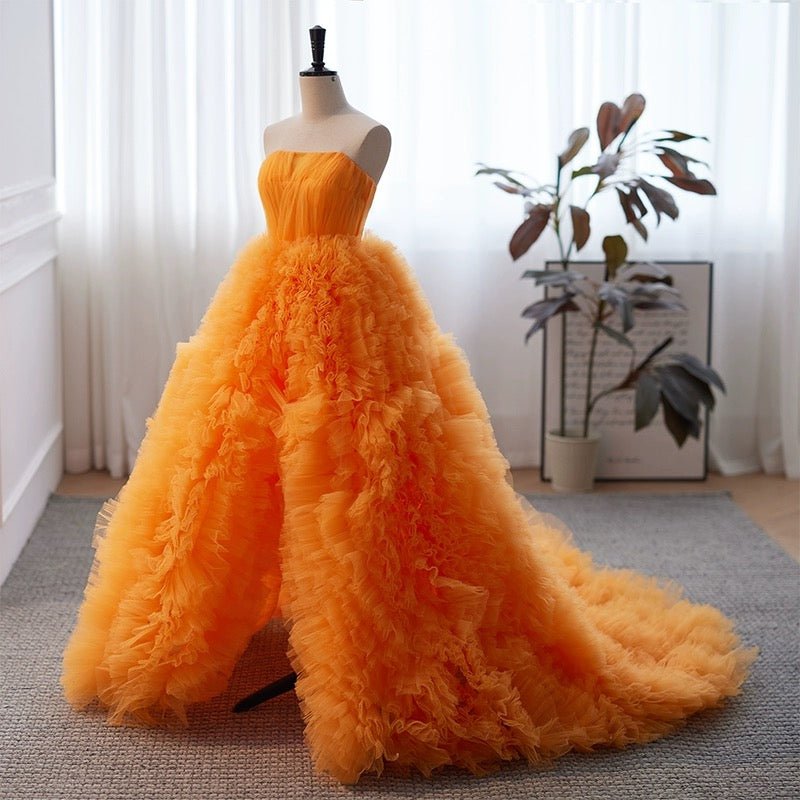 orange tier dress Tiered Leaf Print Maxi Dress Orange