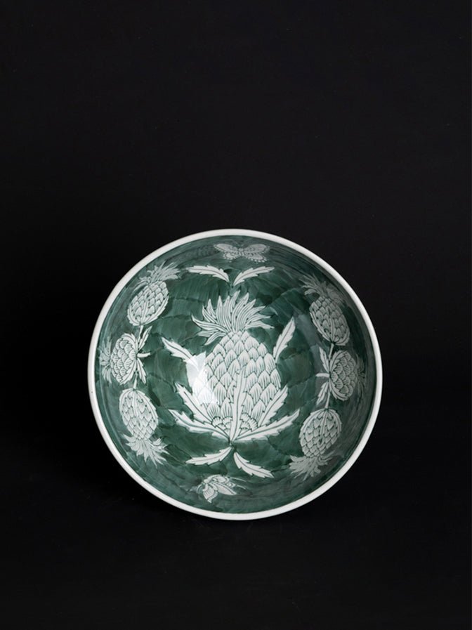 Oriental Celadon Green Hand - Painted Porcelain Vase with Pinecone and Butterfly Motif - WonderlandByLilian