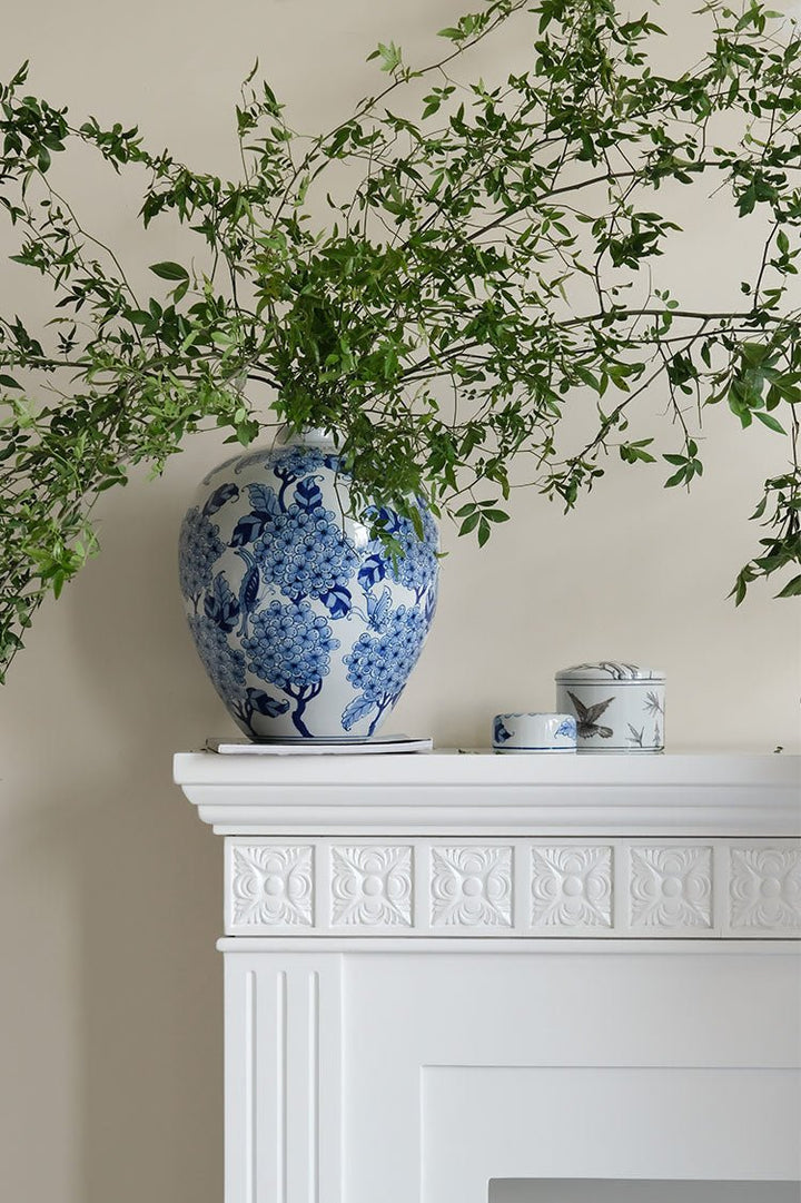 Oriental Handcrafted Large Blue and White Porcelain Vase Hand Painted in Grisaille Under Glaze - WonderlandByLilian