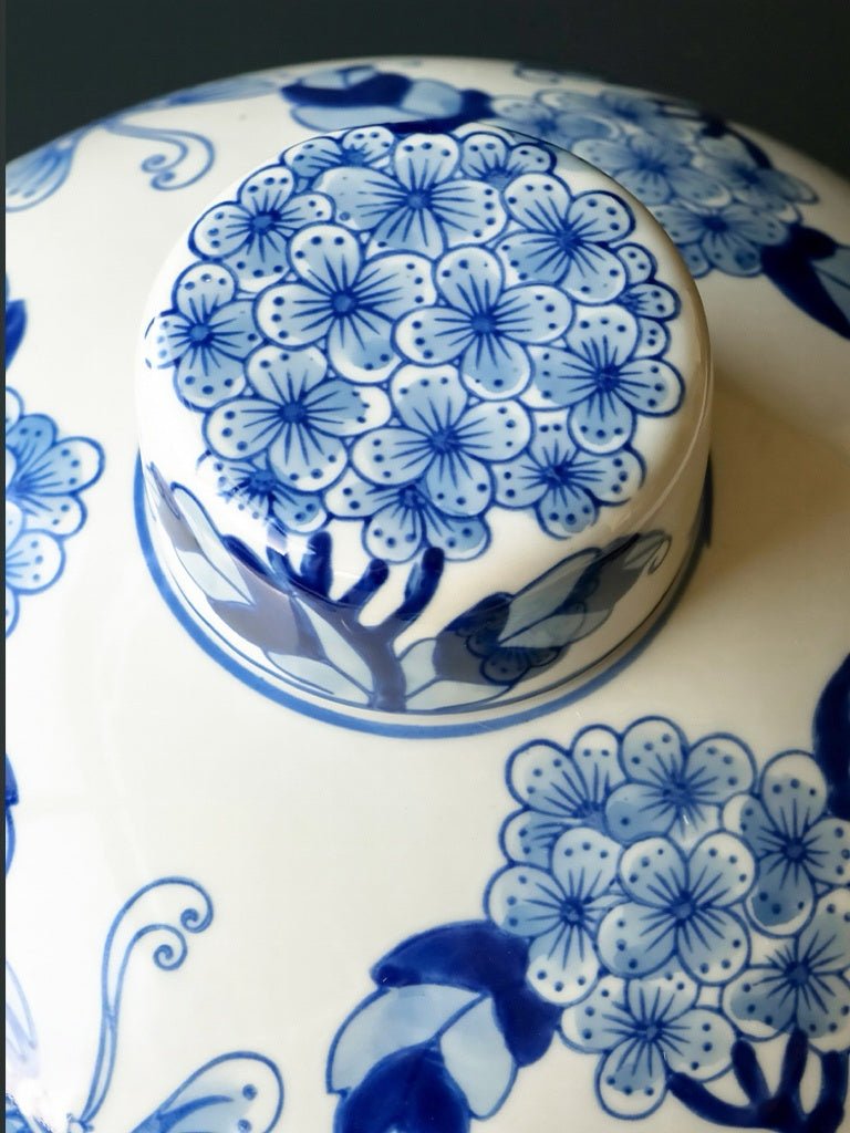 Oriental Handcrafted Large Blue and White Porcelain Vase Hand Painted in Grisaille Under Glaze - WonderlandByLilian