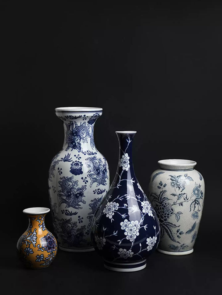 Oriental Handmade Blue and White Handmade Porcelain Vase with Phoenix and Plum Blossom Design - WonderlandByLilian