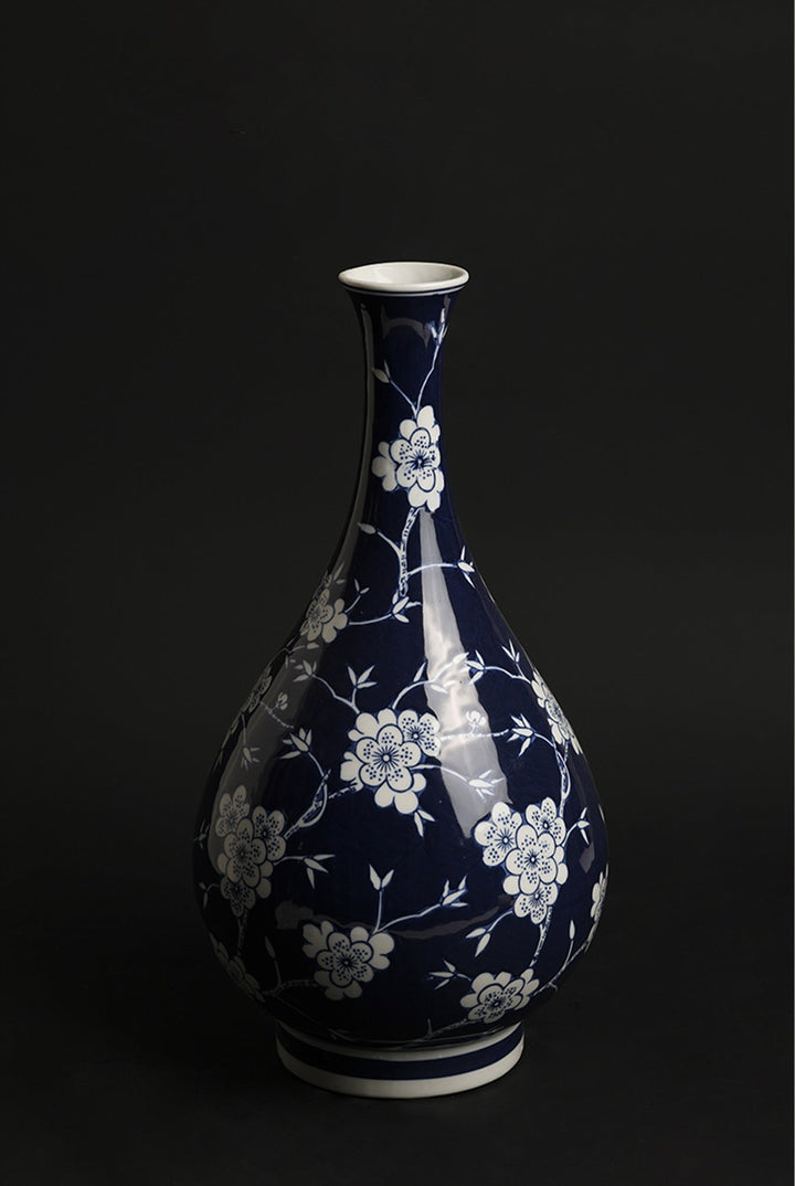 Oriental Handmade Blue and White Handmade Porcelain Vase with Phoenix and Plum Blossom Design - WonderlandByLilian