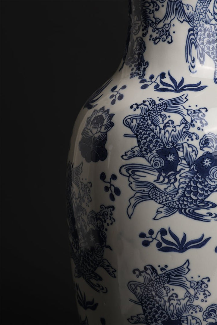 Oriental Handmade Blue and White Handmade Porcelain Vase with Phoenix and Plum Blossom Design - WonderlandByLilian