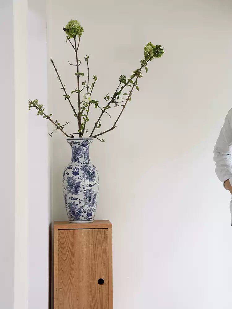Oriental Handmade Blue and White Handmade Porcelain Vase with Phoenix and Plum Blossom Design - WonderlandByLilian