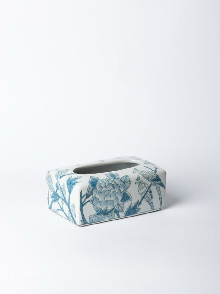 Oriental Handmade Blue and White Porcelain Tissue Box with Hand - Painted Underglaze Art - WonderlandByLilian