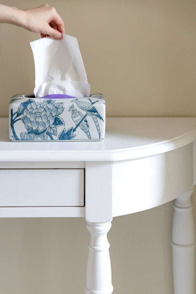 Oriental Handmade Blue and White Porcelain Tissue Box with Hand - Painted Underglaze Art - WonderlandByLilian