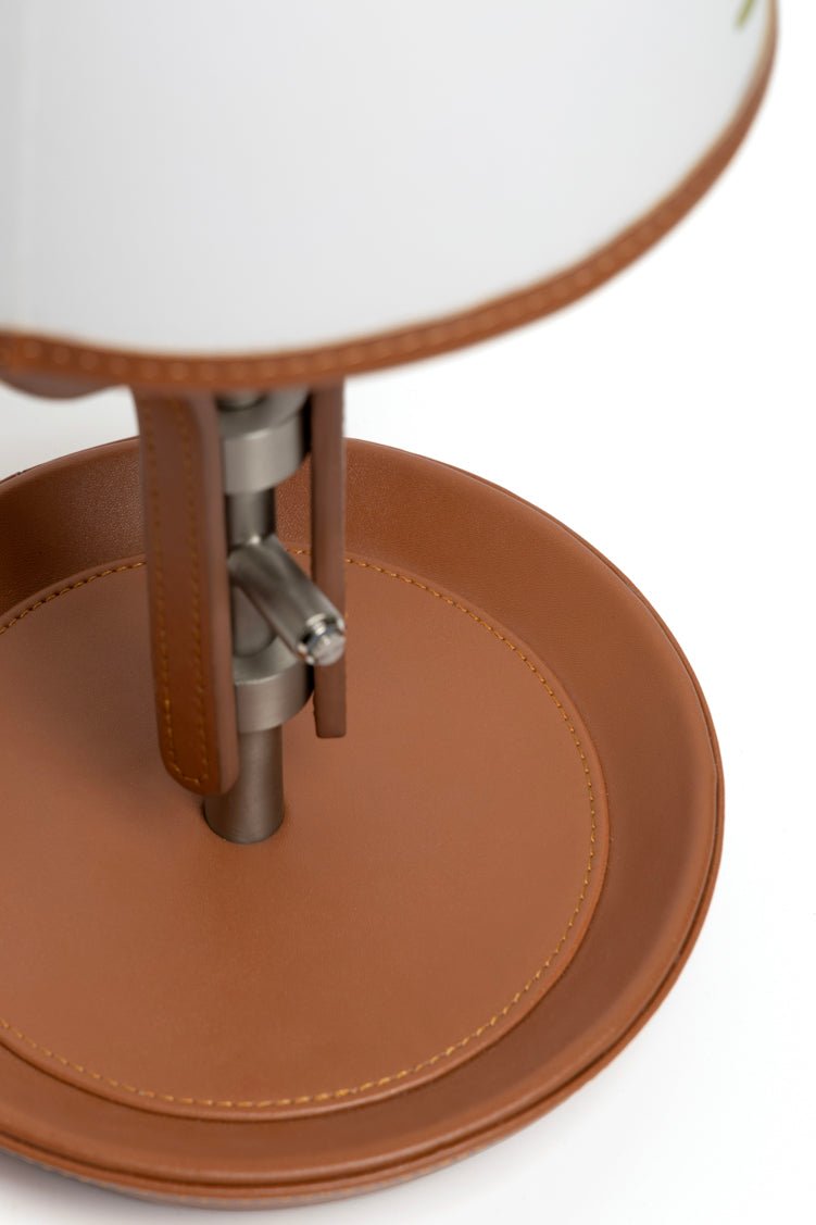 Oriental Handmade Orchid Designer Lamps with Linen Shade and Italian Leather Base - WonderlandByLilian