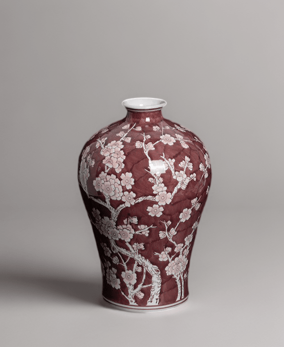 Oriental Vermilion Handmade Porcelain Vase with Royal Red Glaze Imported from France - WonderlandByLilian