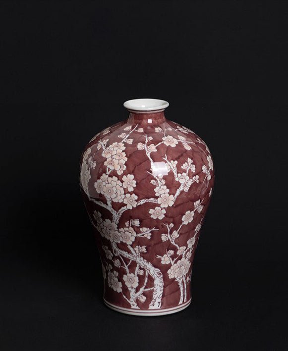 Oriental Vermilion Handmade Porcelain Vase with Royal Red Glaze Imported from France - WonderlandByLilian