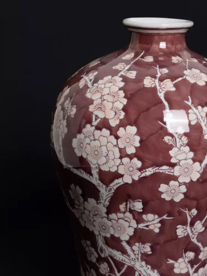 Oriental Vermilion Handmade Porcelain Vase with Royal Red Glaze Imported from France - WonderlandByLilian