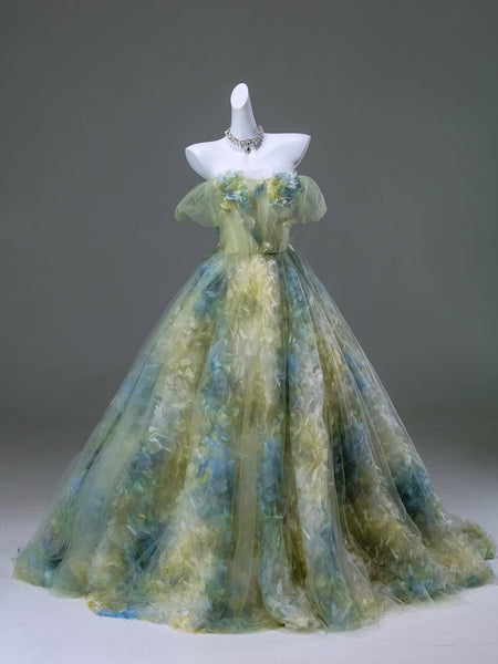 Pastel Green Floral Evening Gown