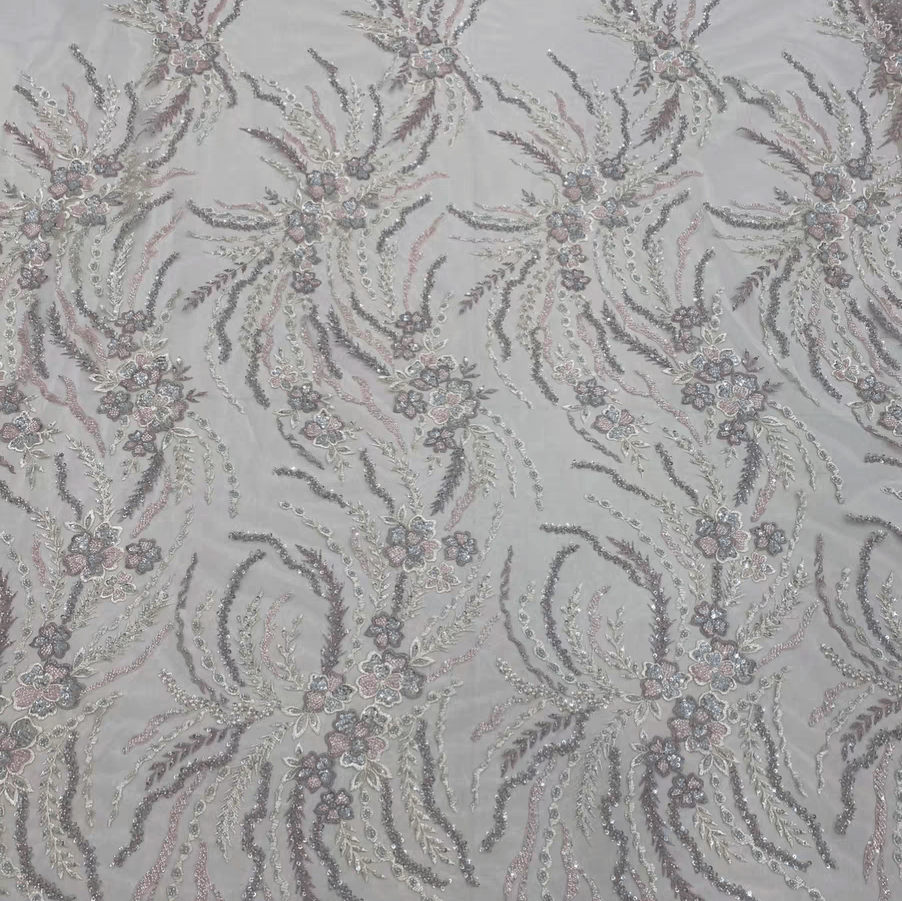 Pastel Sequin Floral Embroidered Lace Fabric - WonderlandByLilian