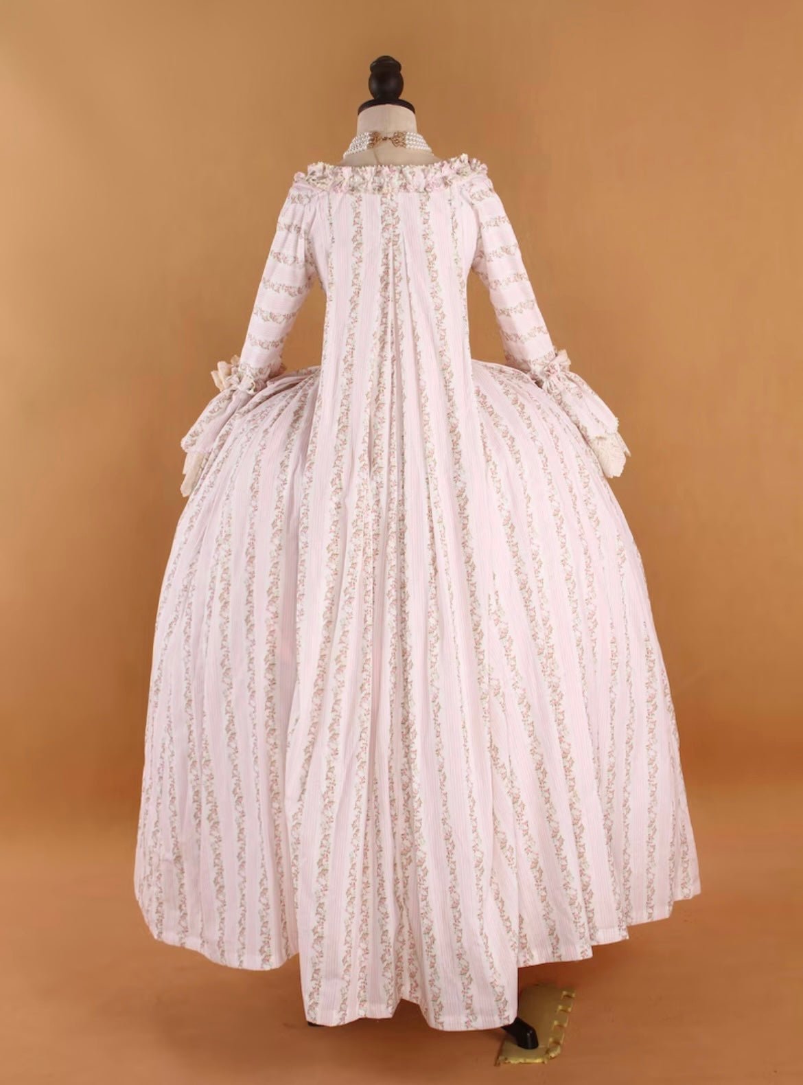 Pastel Striped Rococo Gown with Victorian Ball Gown Flair