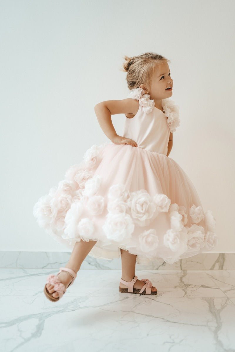 Peach 3D Floral Plus Size Girl’s Dress – Mia Sleeveless Tulle Gown with Roses for Special Occasions - WonderlandByLilian