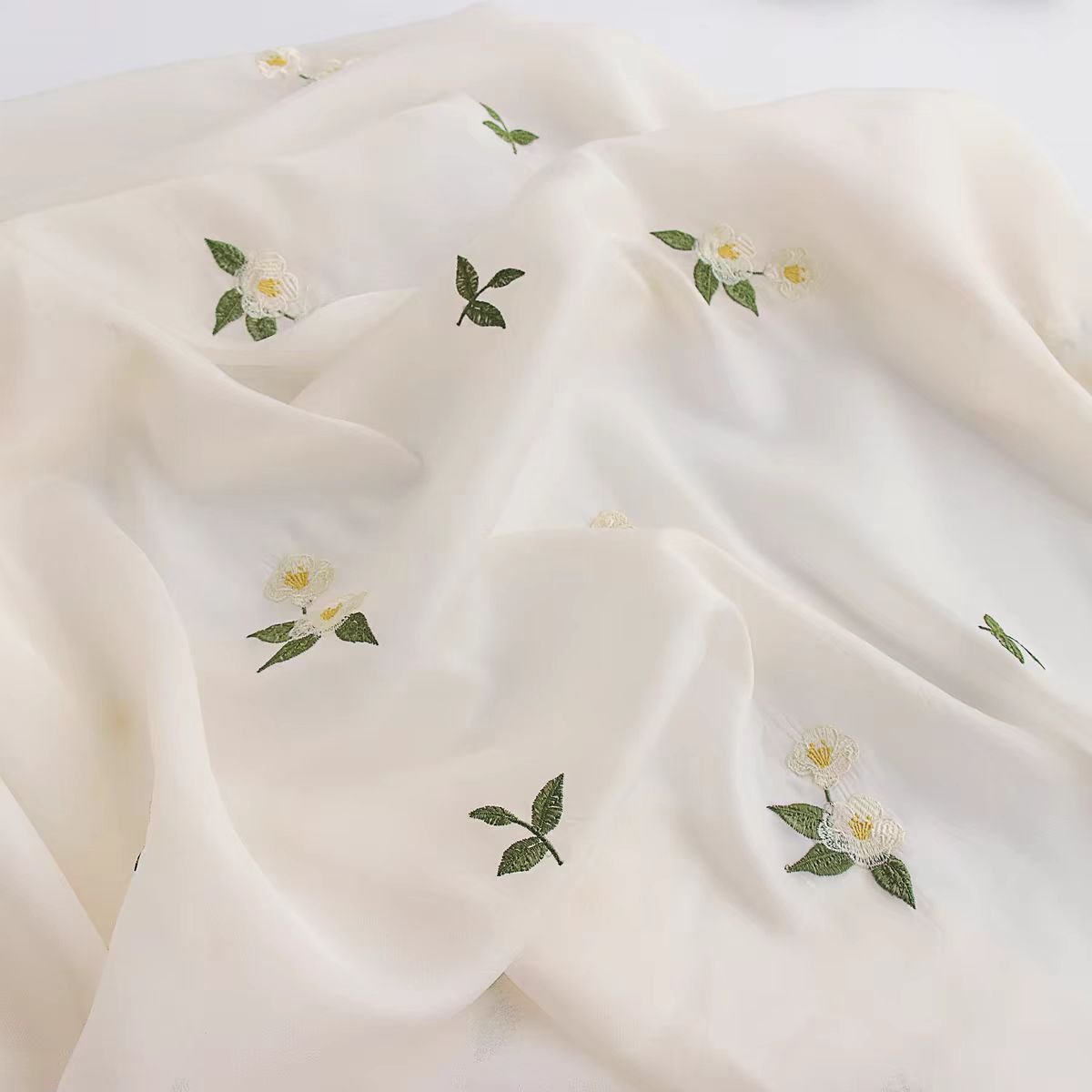 Peach Chiffon Floral Embroidered Fabric for Summer Dresses, Sun Protection Clothing, and Hanfu - WonderlandByLilian