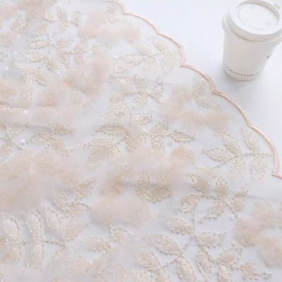 Peach Pink Lace Embroidered Sequin Flower Tulle Fabric for Custom Dresses and Gowns - WonderlandByLilian