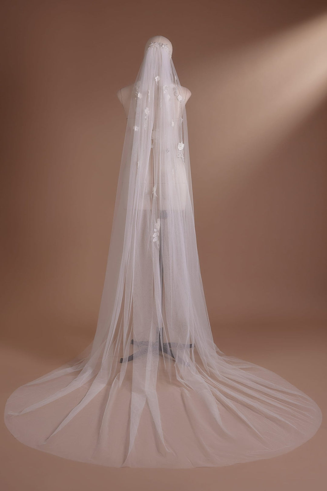 Pearl and Floral Cathedral Veil with Lace Edging Plus Size - WonderlandByLilian