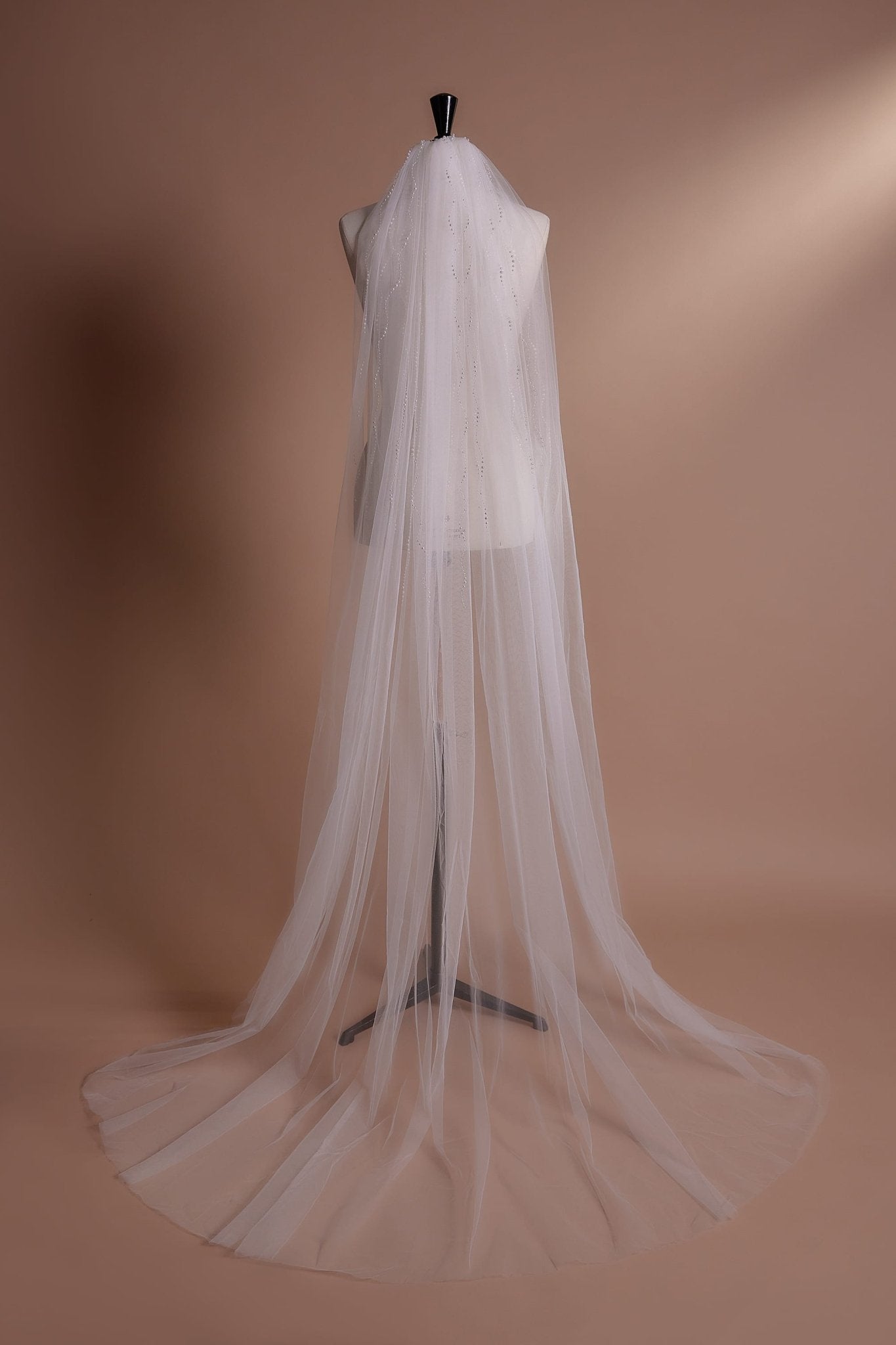 Pearl Cathedral Veil Embellished with Scattered Pearls in Cathedral Length - WonderlandByLilian