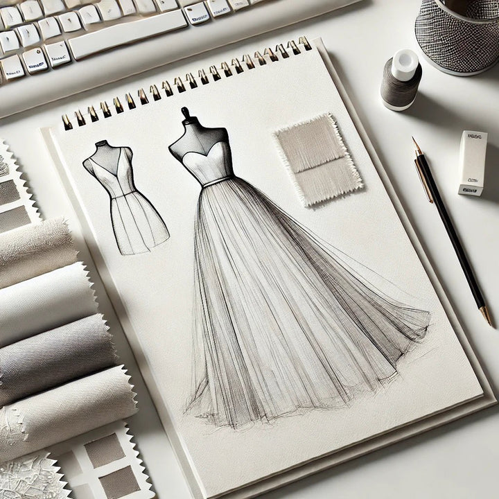 Personalized Custom Gown Design Sketch & Fabric Kit - WonderlandByLilian