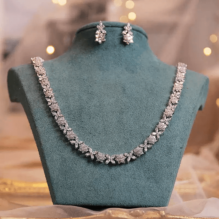 Petal Lattice – Floral Crystal Necklace & Earrings Set - WonderlandByLilian