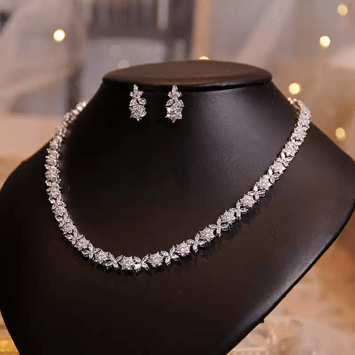 Petal Lattice – Floral Crystal Necklace & Earrings Set - WonderlandByLilian