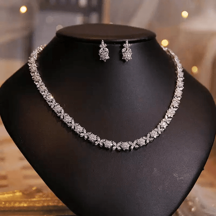 Petal Lattice – Floral Crystal Necklace & Earrings Set - WonderlandByLilian