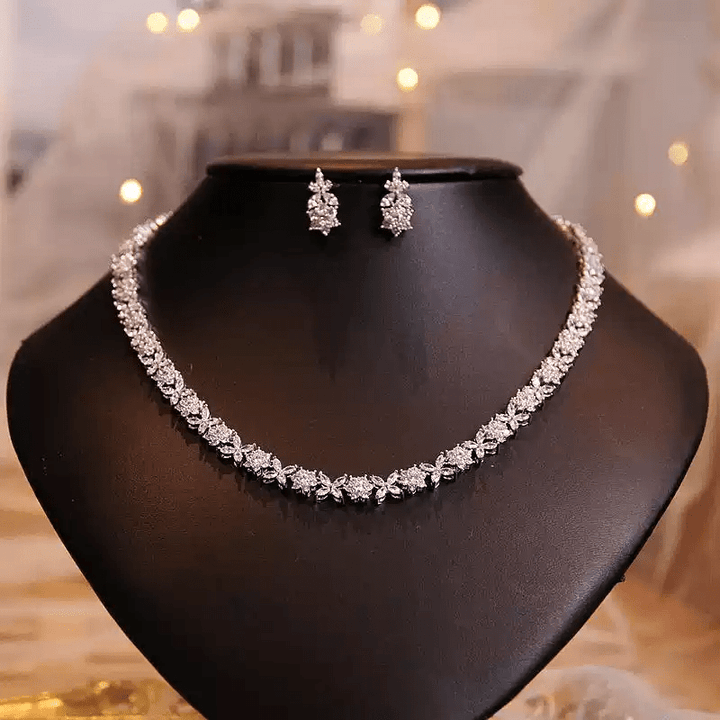 Petal Lattice – Floral Crystal Necklace & Earrings Set - WonderlandByLilian