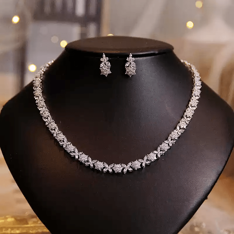 Petal Lattice – Floral Crystal Necklace & Earrings Set - WonderlandByLilian