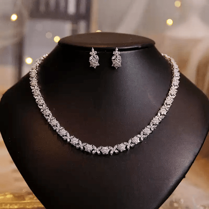 Petal Lattice – Floral Crystal Necklace & Earrings Set - WonderlandByLilian
