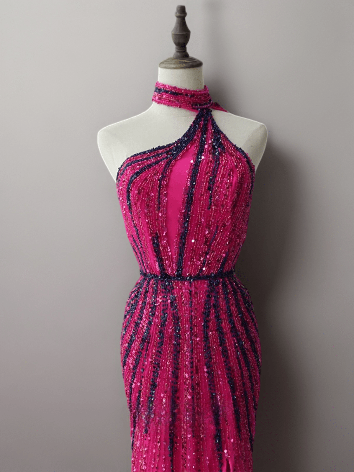 Pink and Navy Sequin Prom Dress and Strapless Glitter Dress - Elegant Pink Sequin Evening Gown Plus Size - WonderlandByLilian