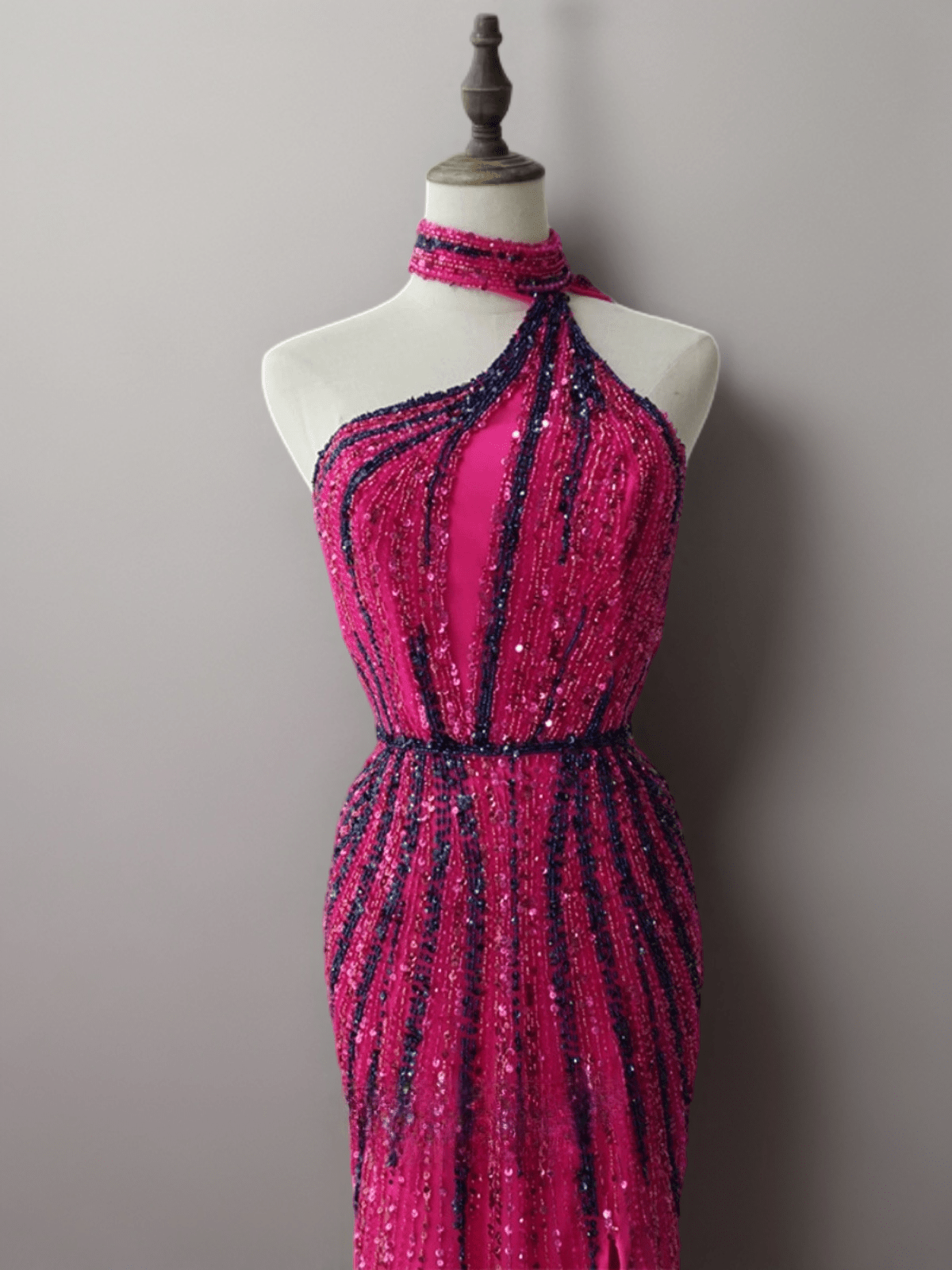 Pink and Navy Sequin Prom Dress and Strapless Glitter Dress