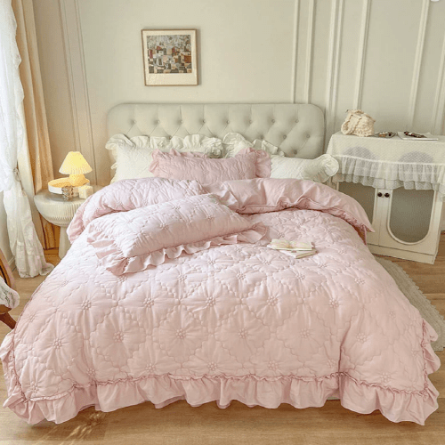 Pink Cozy Quilting Duvet Cover Set - WonderlandByLilian